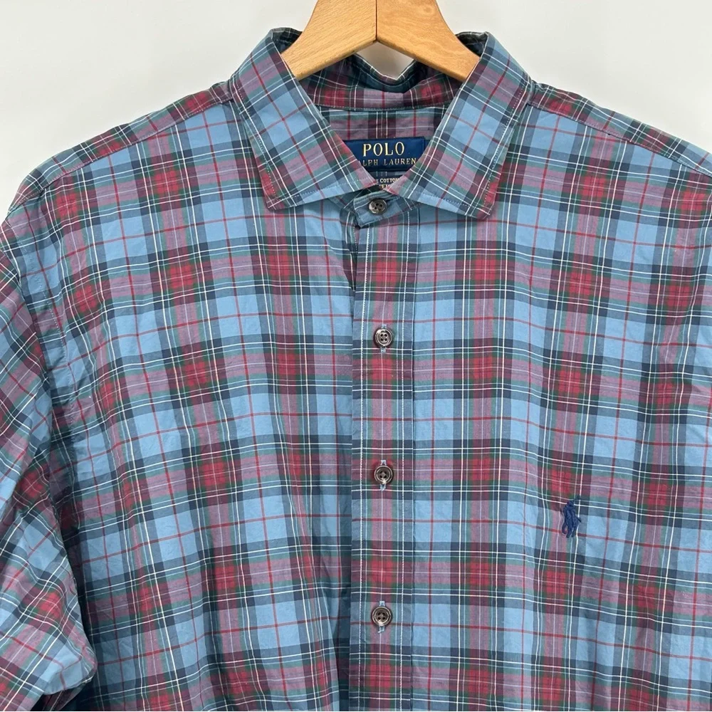Ralph Lauren‎ Plaid Shirt Mens 1XB Blue Pony Button Down Big Classic Preppy